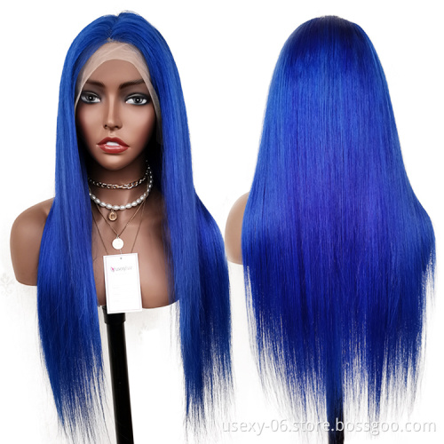 Blue Colored Lace Front Wigs For Black Women 100 Human Hair Wig Vendors Wholesale Virgin Brazilian Hair HD Lace Frontal Wigs